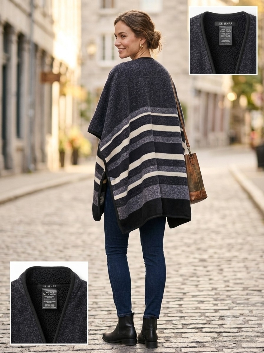 Cozy Open-Front Striped Poncho